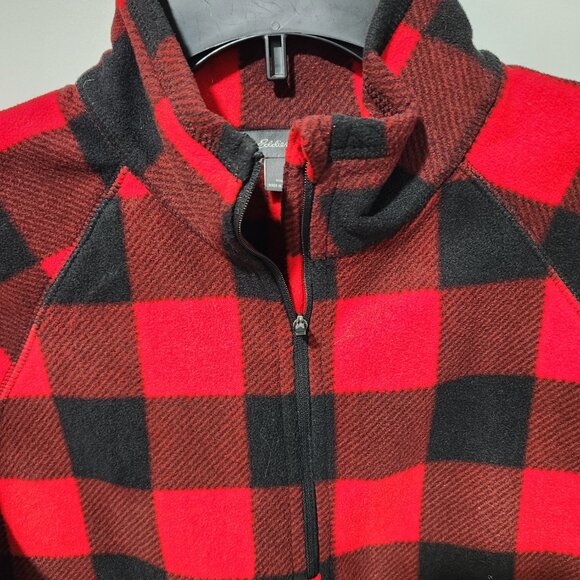 Eddie Bauer Women's Red/Black Buffalo Plaid Pullover Sweatshirt 1/4 Zip-Large - Picture 3 of 4